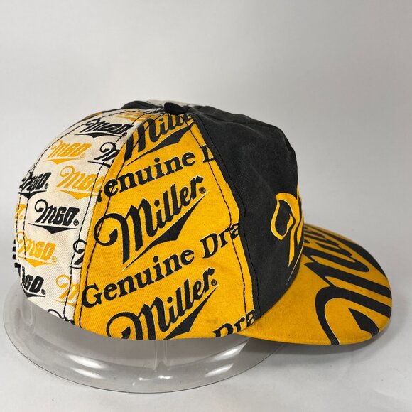 Vintage Miller Genuine Draft Beer Snap Back Hat Cap Yellow Black Adult Mens 80's - Picture 5 of 15